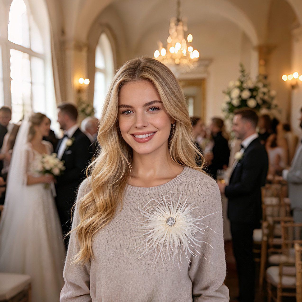 MIRROSI Brosche Edler Federbrosche, Feder-Anstecker mit funkelndem Strassstein, Ausgestattet mit Clip und Anstecknadel für sicheren Halt