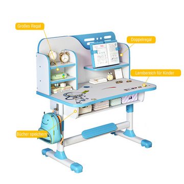 Rutaqian Kinderschreibtisch Funktionales Schreibtisch- und Stuhl-Set für Kinder, höhenverstellbar (Kinderlerntabelle mit Reading Rack, Bücherregal und Schublade), mit Astronautenmuster, ergonomischer Schreibtischstuhl