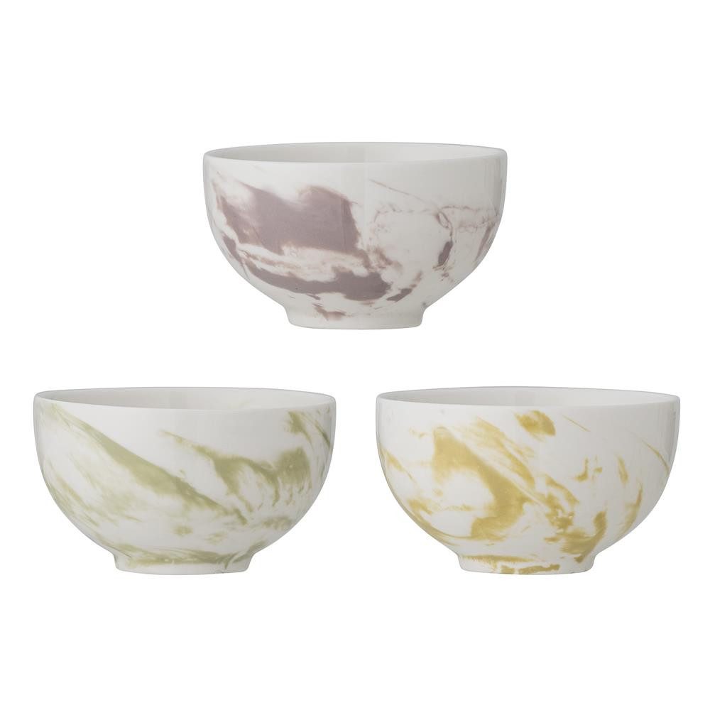 Bloomingville Schale Palma, 3er Set, Grün, Steingut dänisches Design, Steinzeug, Keramikschale, Tapasschale, Aquarellmuster, Nordisch, Unikat