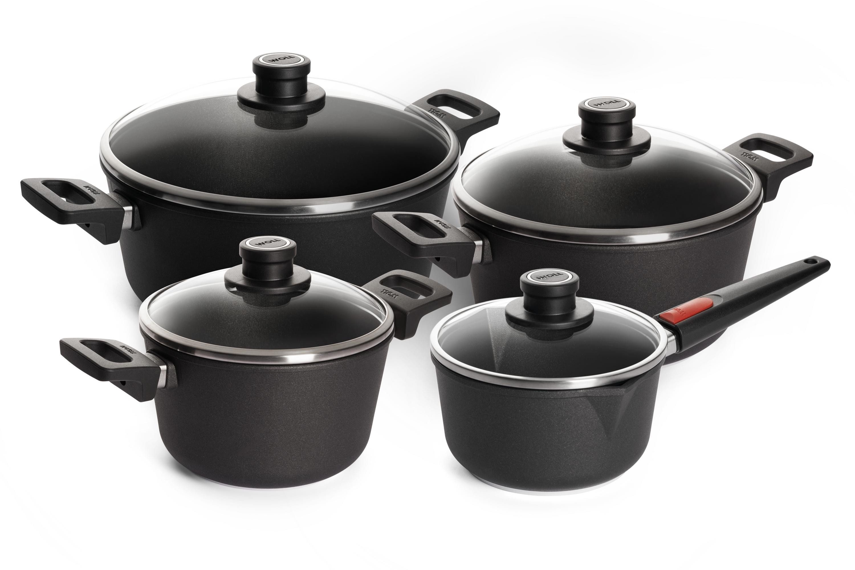 WOLL Topf-Set MADE IN GERMANY - Nowo Titanium, Aluminiumguss (Set, 8-tlg., je 1 Kochtopf 20/24/28 cm, 1 Stielkasserolle 18 cm), Induktion