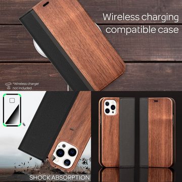 Nalia Smartphone-Hülle Apple iPhone 13 Pro Max, Echt Holz Klapp Hülle / Magnetverschluss / Standfunktion / Flip Case
