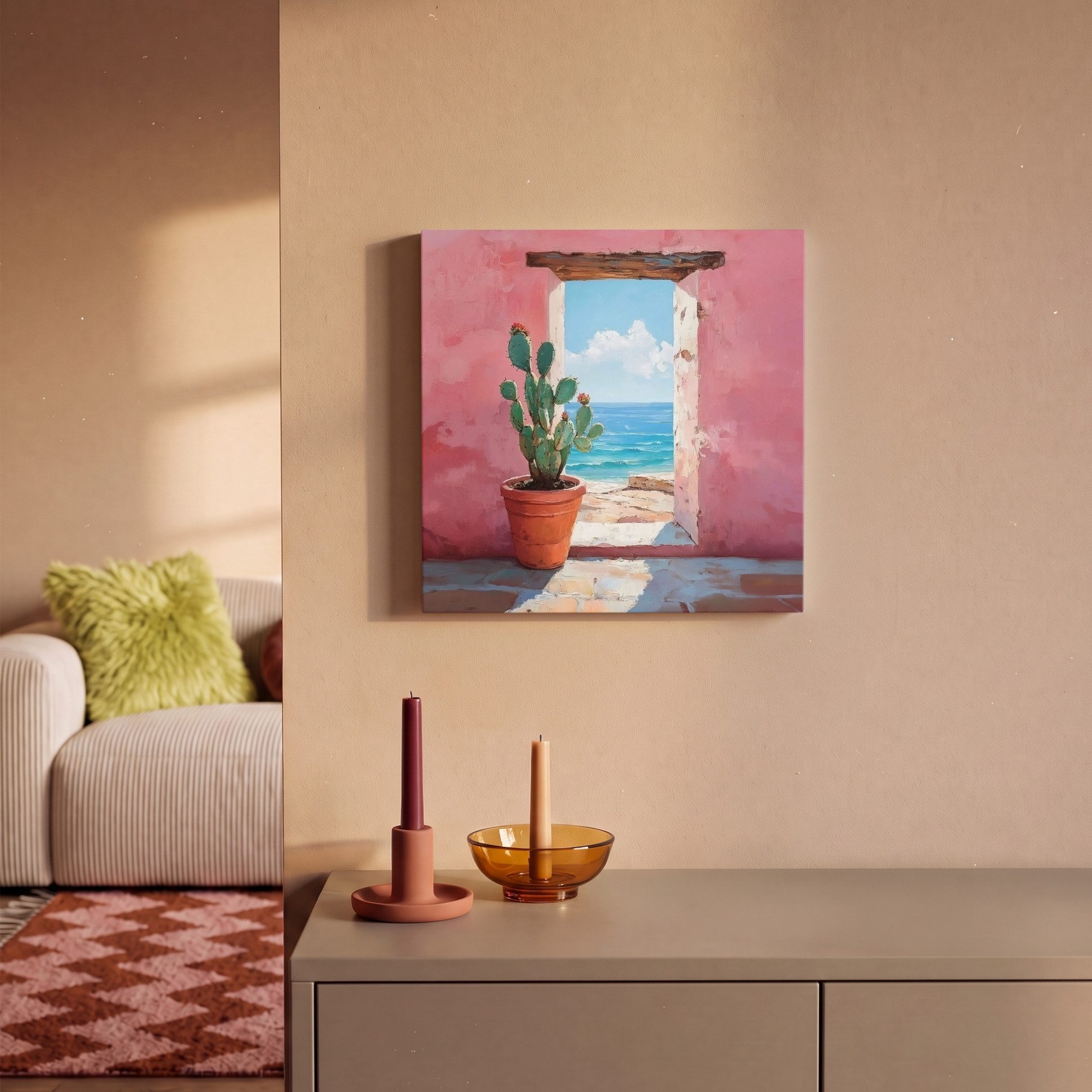 OneMillionCanvasses® Leinwandbild Meer - Rosa - Kaktus, Fotodruck (1 St), Wandbild, Deko Schlafzimmer Wohnzimmer Flur 20x20 cm – Bild 2 von 5