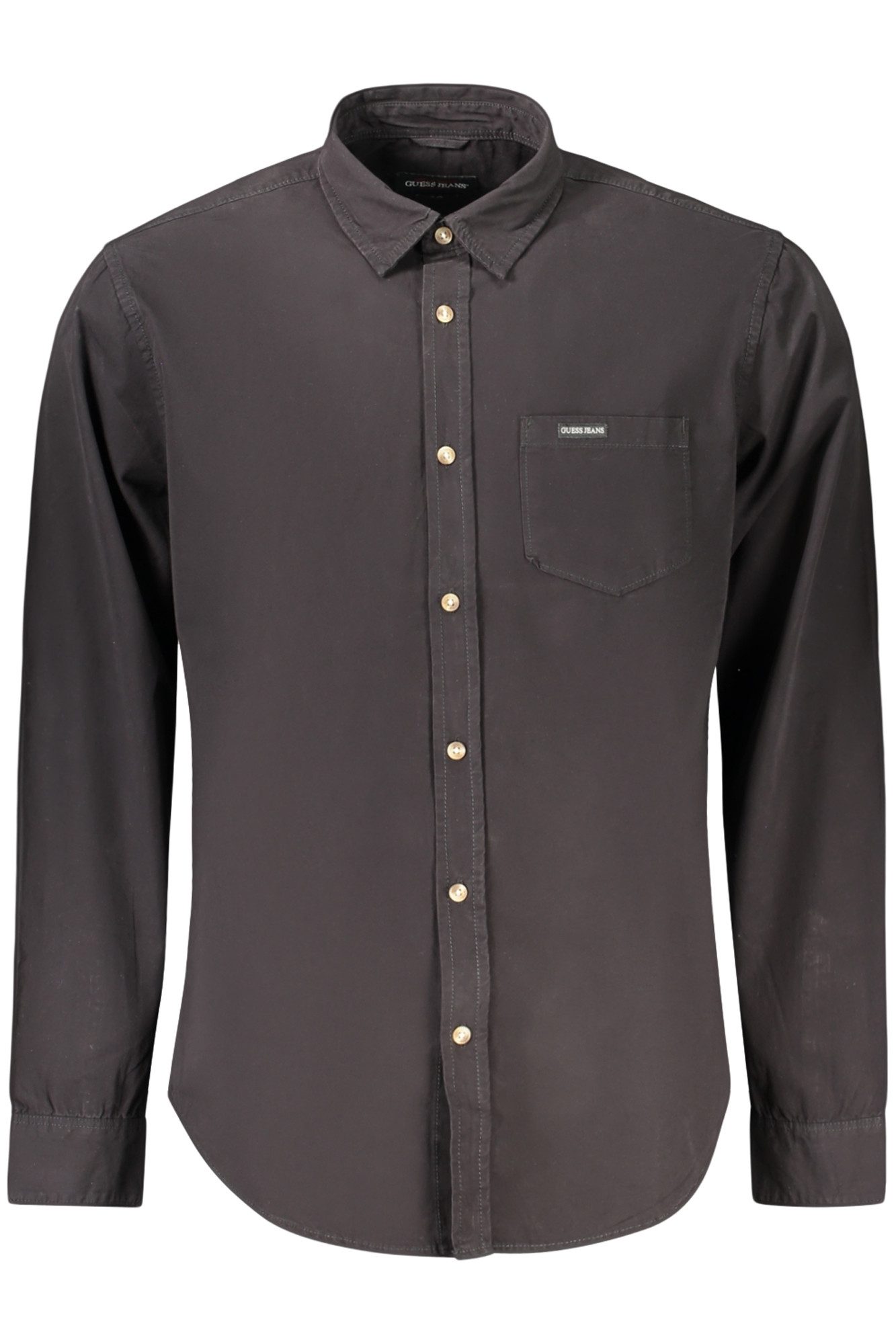 GUESS JEANS Langarmhemd Herren Langarmshirt Schwarz - Schmaler Schnitt mit Italienkragen