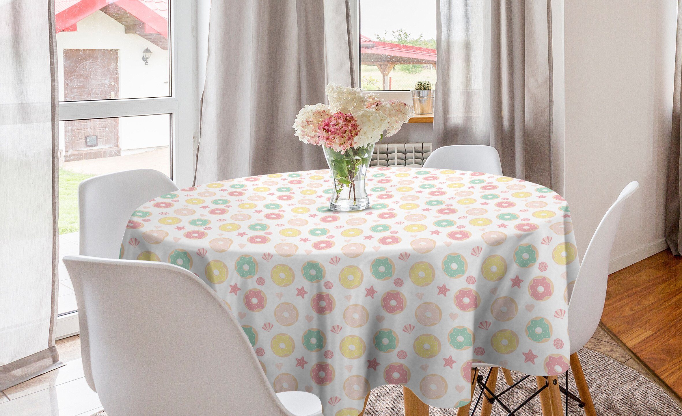 Abakuhaus Tischdecke Kreis Tischdecke Abdeckung für Esszimmer Küche Dekoration, Krapfen Verglaste Bäckerei Konditorei