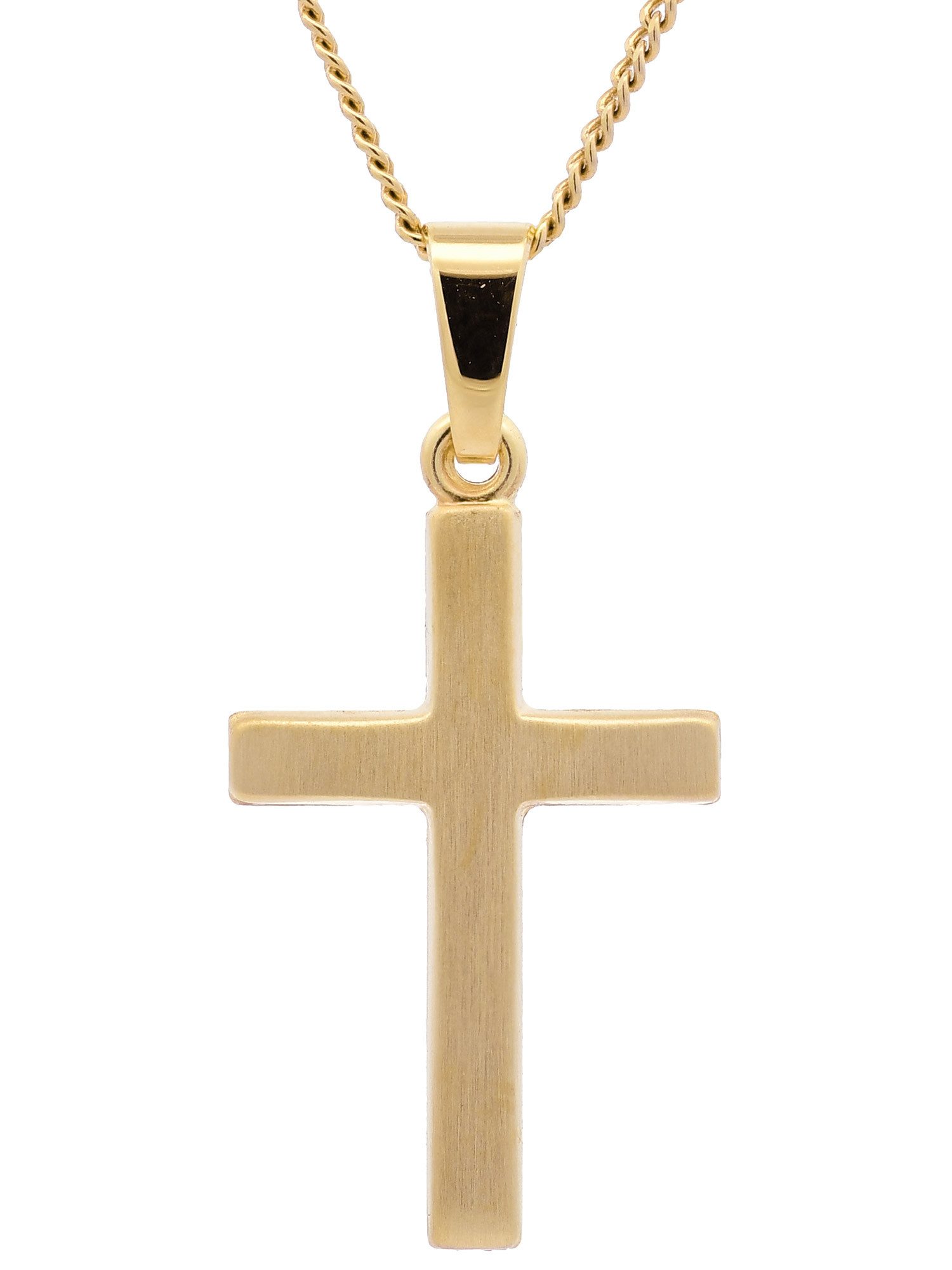 HOPLO Kreuzanhänger Gold Anhänger Kreuz mit Goldkette massiv 585 - 14 Karat Gold 36 cm, Made in Germany