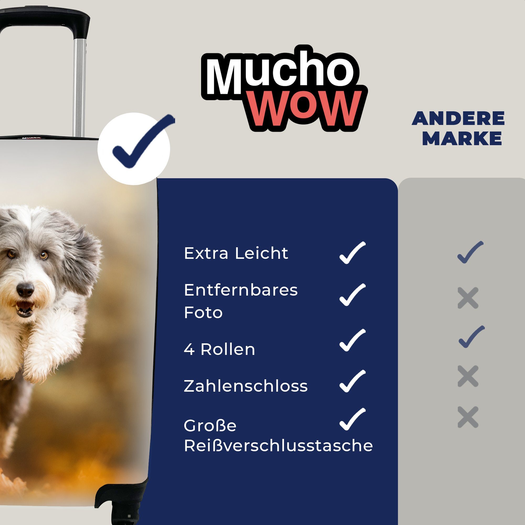 Reisetasche Herbst, 4 - Trolley, Rollen, Ferien, mit Reisekoffer Handgepäckkoffer MuchoWow für Handgepäck Laub - rollen, Hund