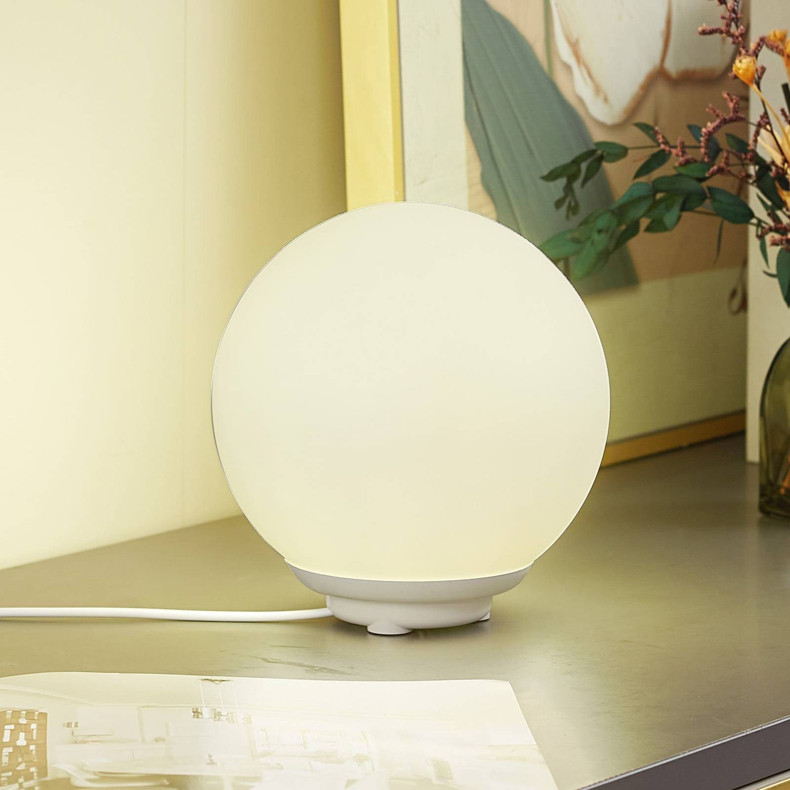 Lindby Tischleuchte Cosmia, LED, Glas Weiß Farbwechsel RGB IP20 mit Fernbedienung, 1 x 5 W LED, Farbwechsel RGB
