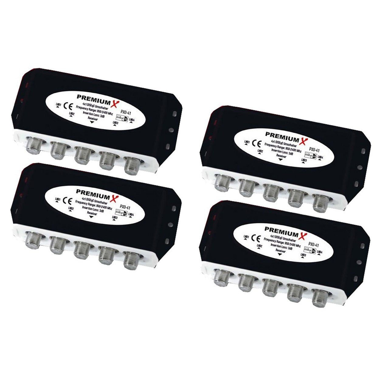 PremiumX SAT-Verteiler 4x PXD-41 DiseqC Schalter 4/1 Umschalter 2.0 Wetterschutz DVB-S2