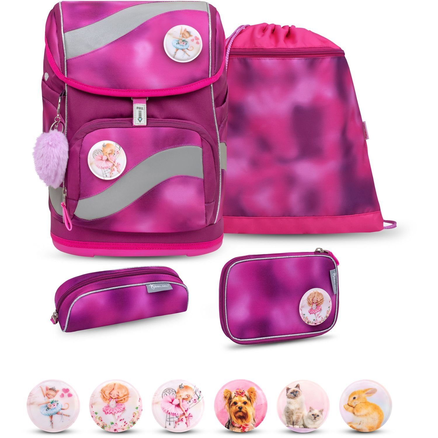 Belmil Schulranzen Smarty Schulranzenset 5-tlg. Shiny Pink
