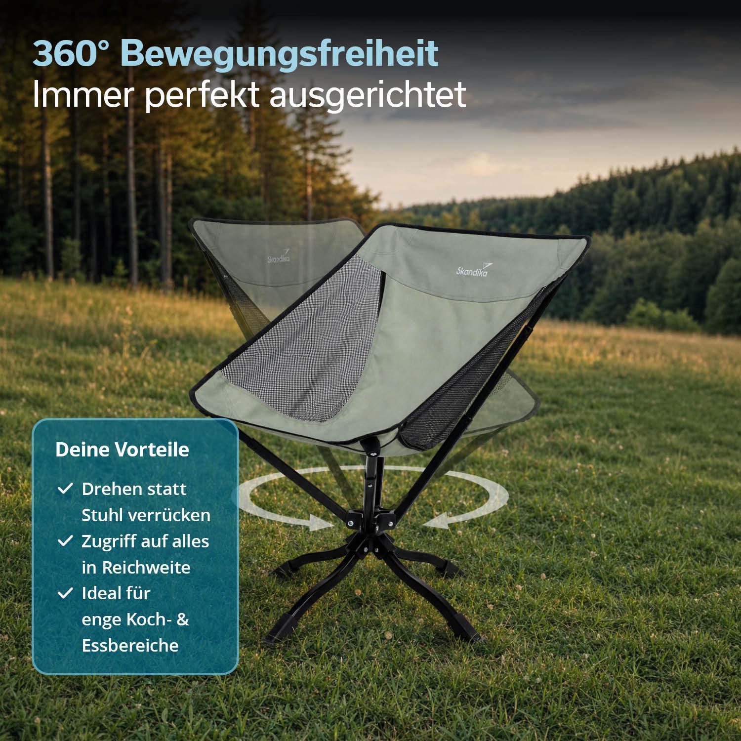 Skandika Campingstuhl Compact 360, klappbar, Anti-Rutsch-Kunststofffüße, bequem gepolstert (Nutzergewicht 100 kg, Camping Stuhl, Anglerstuhl, kleines Packmaß), Tragetasche mit Reißverschluss, Trage- bzw. Aufhängeschlaufe, stabil