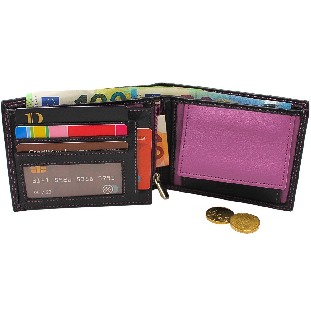 L&B Geldbörse Nappaleder Bi-Color Portemonnaie, mit RFID-Schutz >289< Geldbeutel, Druckknopffach & Reißverschlussfach + 5 Kartenfächer & 3 Sichtfächer