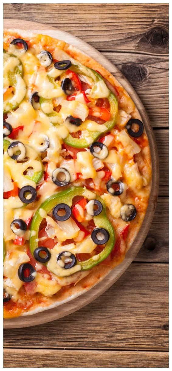 Wallario Türtapete Italienische Pizza mit Peperoni, Oliven. Paprika und Käse, glatt, ohne Struktur