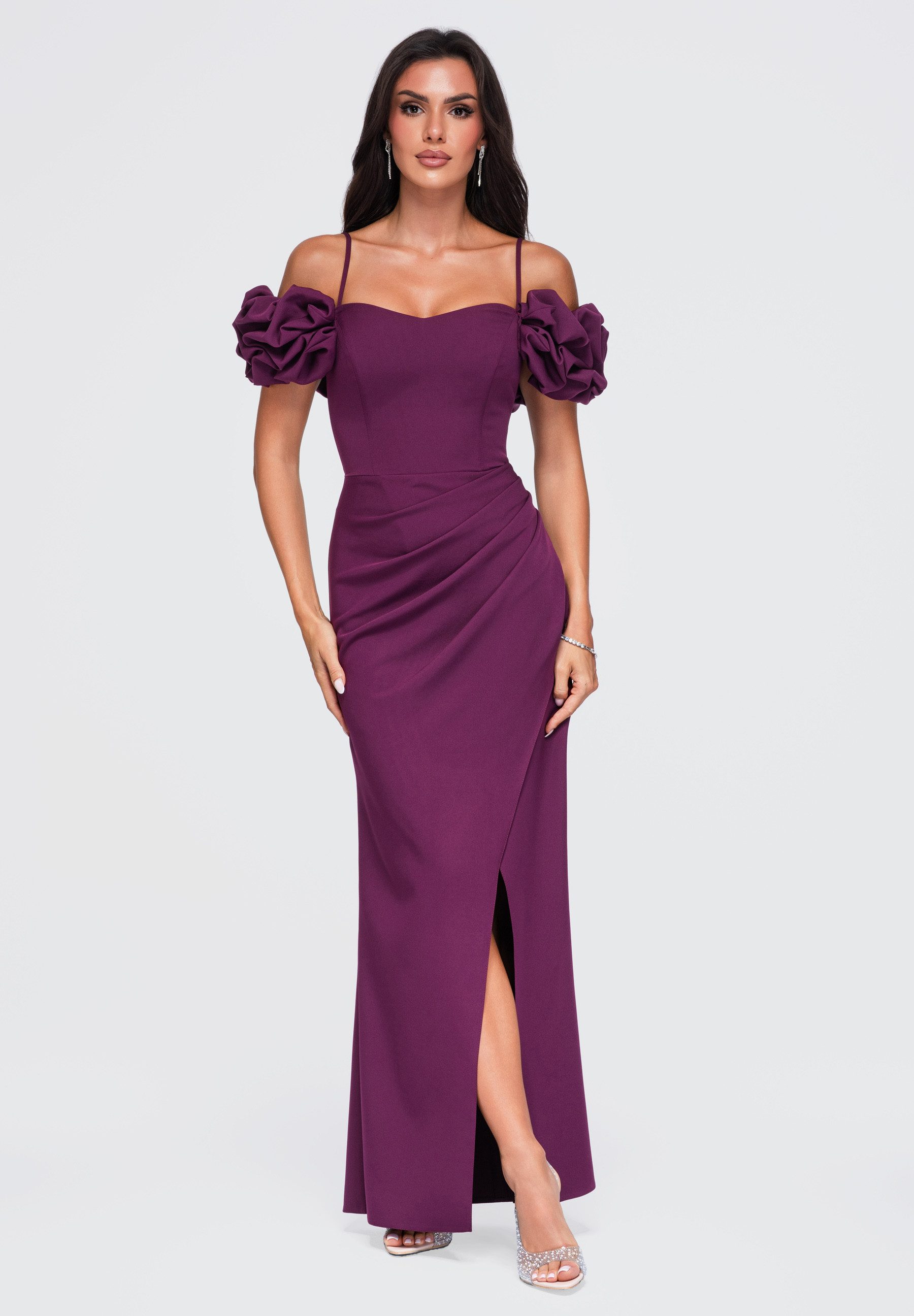 OMBRE Abendkleid Abendkleid figurbetont elegant mit abnehmbaren Trägern Violett XL (kein Set, 1-tlg) in Unifarbe