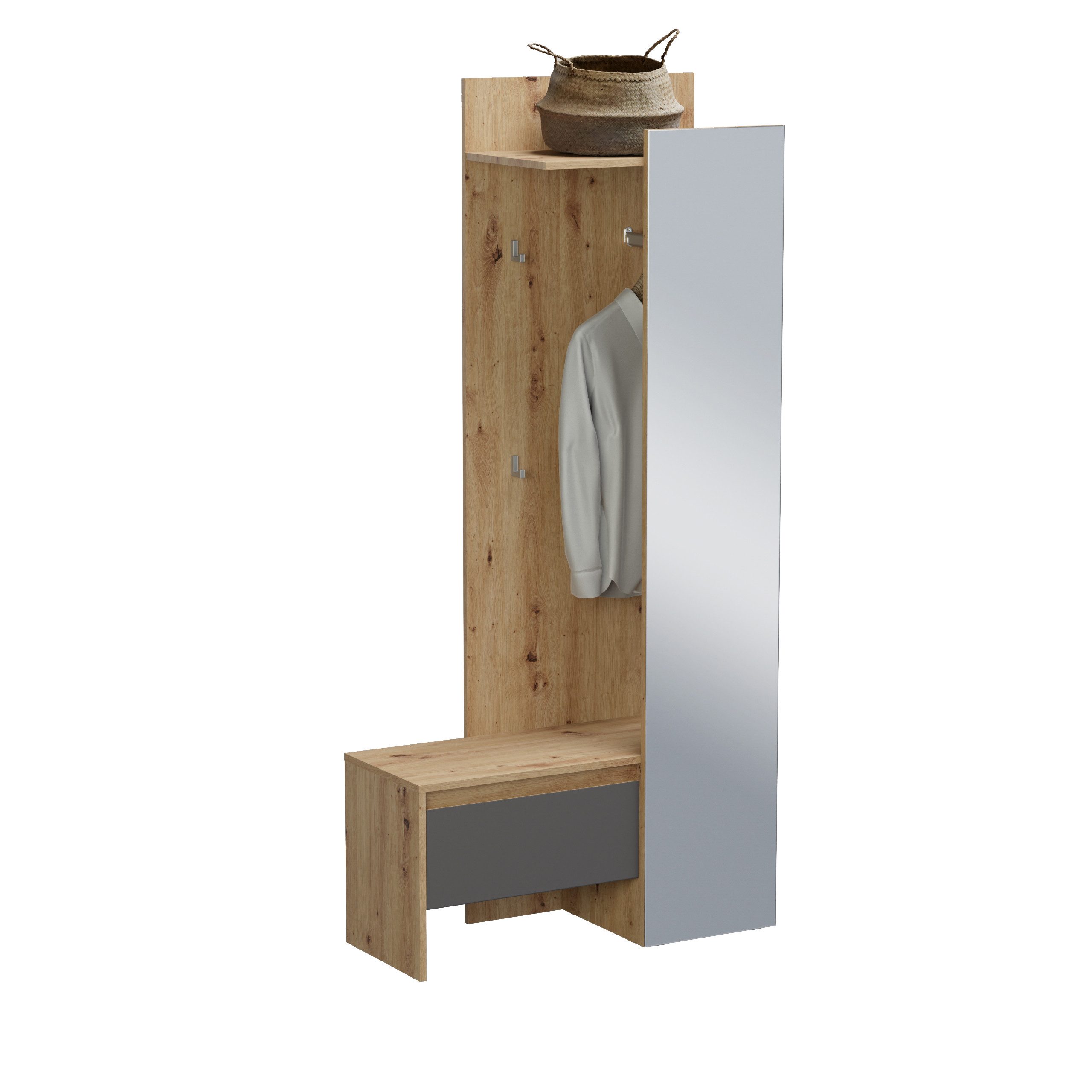 xonox.home Garderobe, Eiche Nachbildung Grau Modern 90x189x39 cm