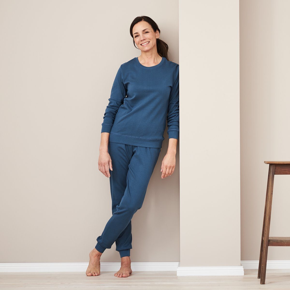 LIVING CRAFTS Schlafanzug BETTY Blue Shadow Interlock-Jersey geschmeidiges Sanftes