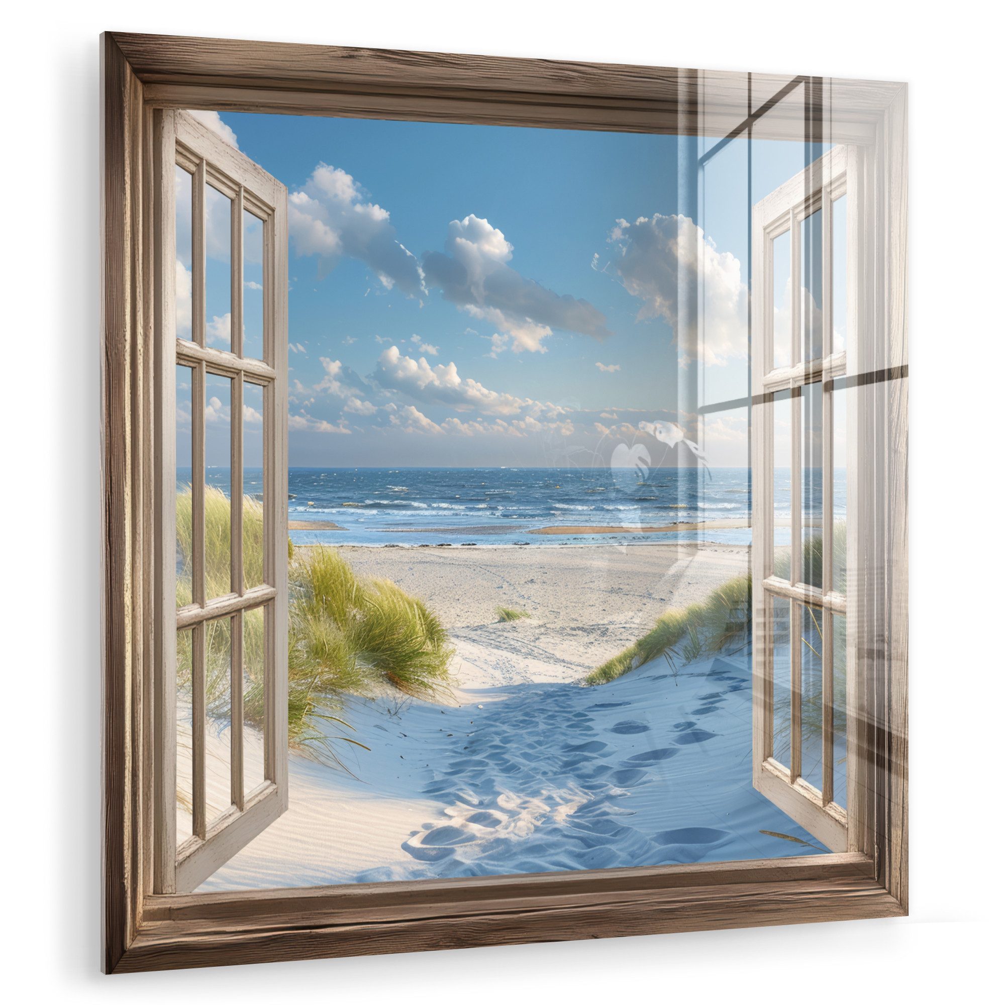 MuchoWow Acrylglasbild Aussicht - Strand - Fenster - Dünen - Meer, Inkl. Au günstig online kaufen