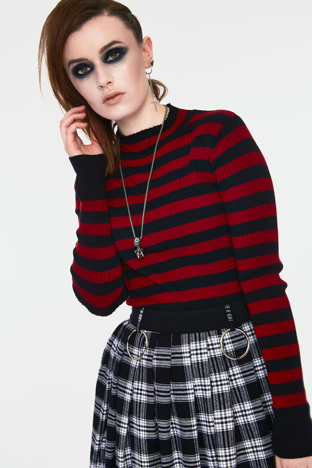 Jawbreaker Strickpullover Menace Red And Black Stripe Strickpullover Goth Punk Grufti