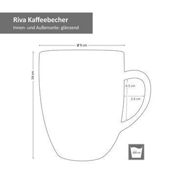 van Well Becher 6er Set Kaffeebecher Riva 400ml Porzellan