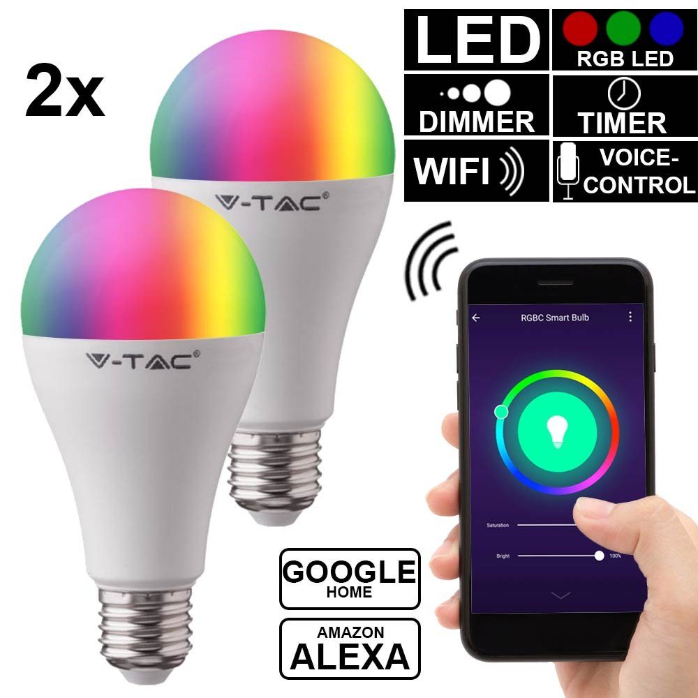 etc-shop LED-Leuchtmittel, 2er Set Smart Home RGB LED 15W Leuchtmittel Alexa Google App