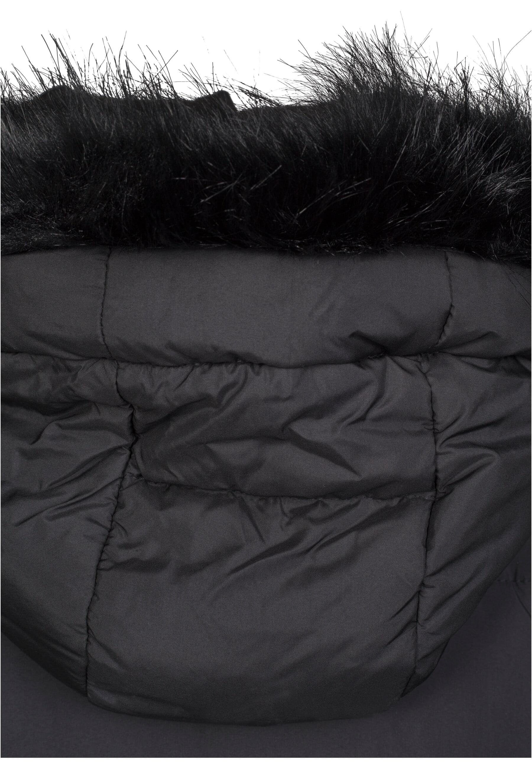 Outdoorjacke (1-St) Damen black/black Coat URBAN Oversize Faux CLASSICS Ladies Fur Puffer