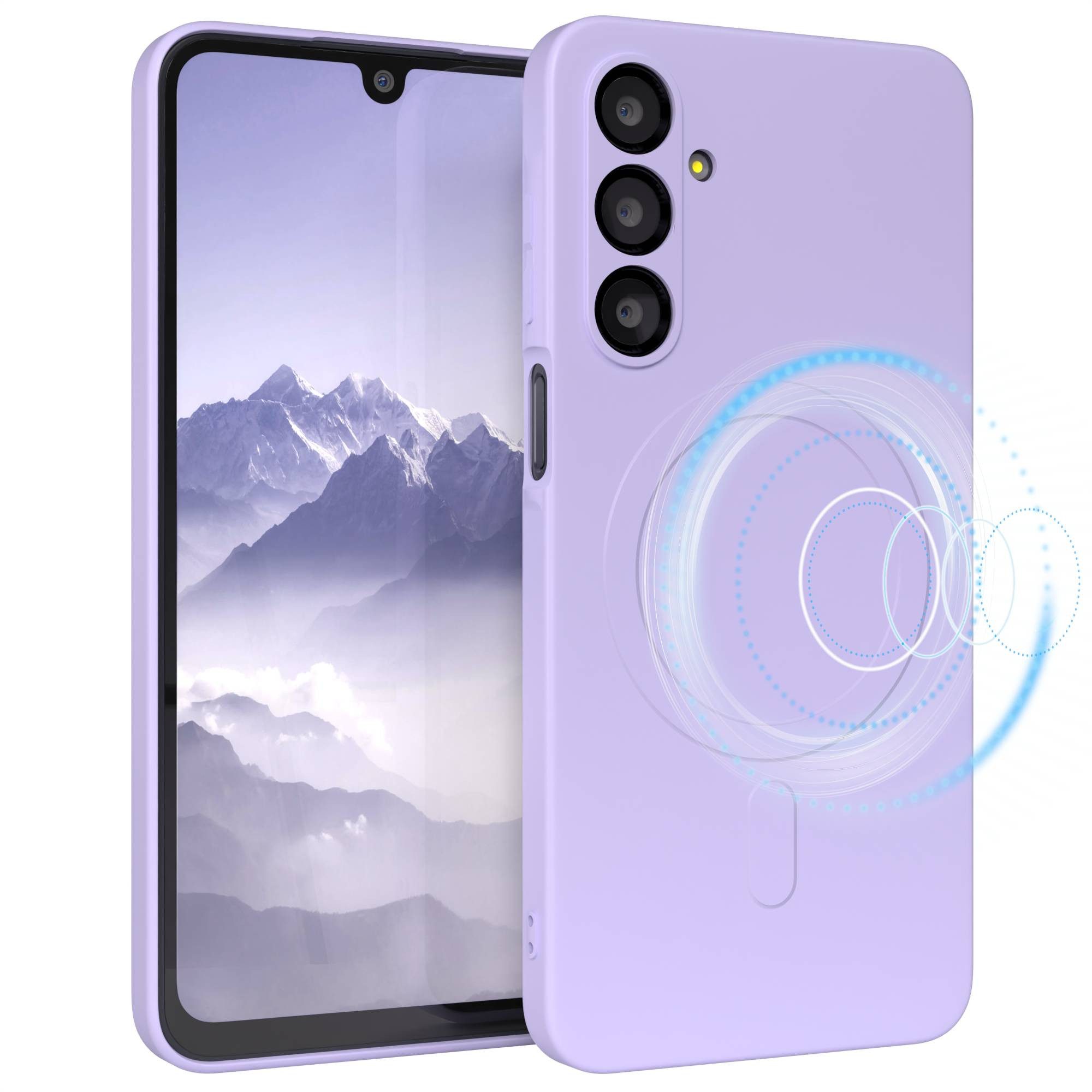 EAZY CASE Handyhülle für Samsung Galaxy A16 Hülle Silikon 6,7 Zoll, MagSafe Soft-Silikonhülle kabelloses Laden matte Oberfläche Blau Lila
