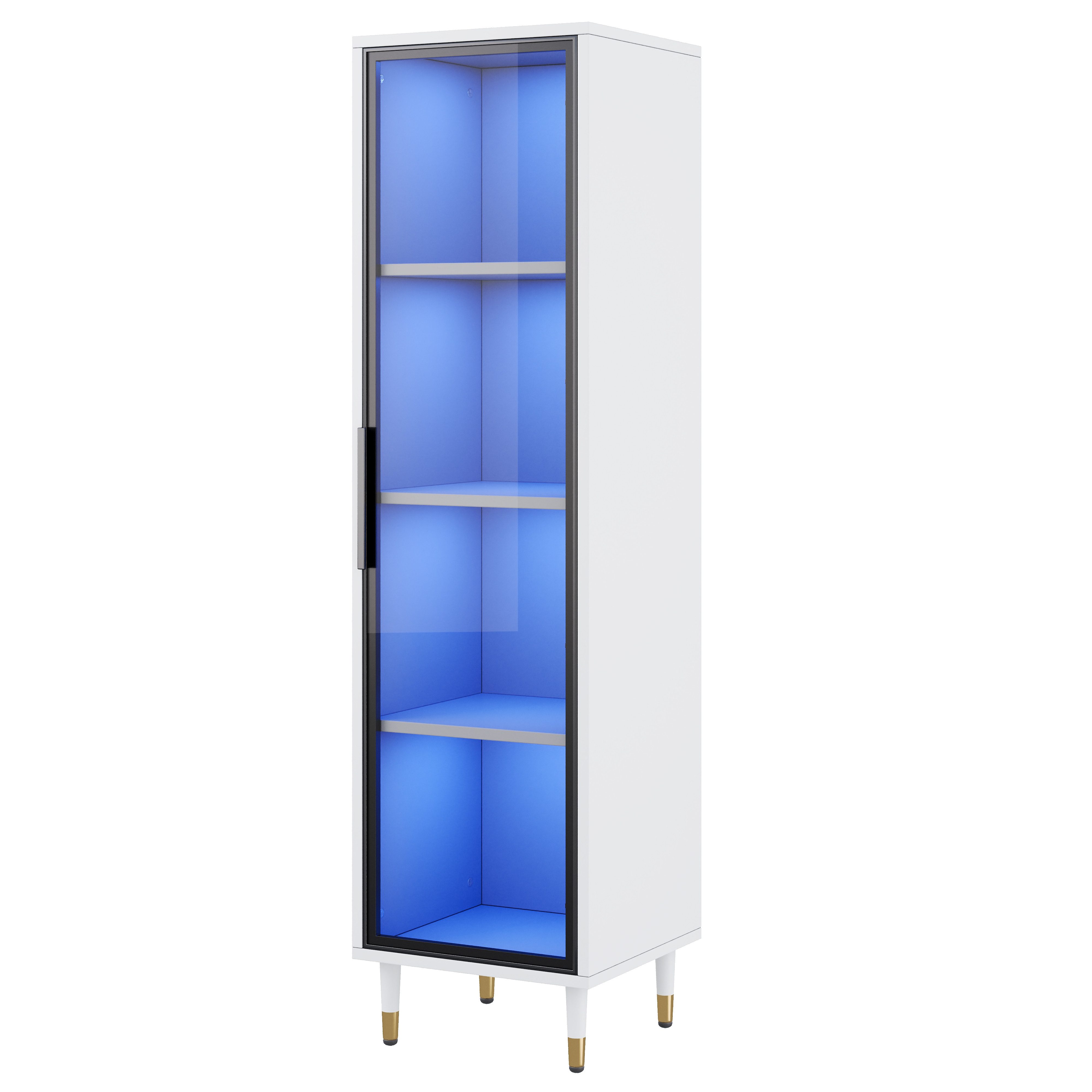 Flieks Glasvitrine Hochschrank mit LED-Beleuchtung und Glastüren (1-St., 40x40x170 cm) Standvitrine LED-Vitrine mit 4 Fächern Mehrzweckschrank Wohnzimmer