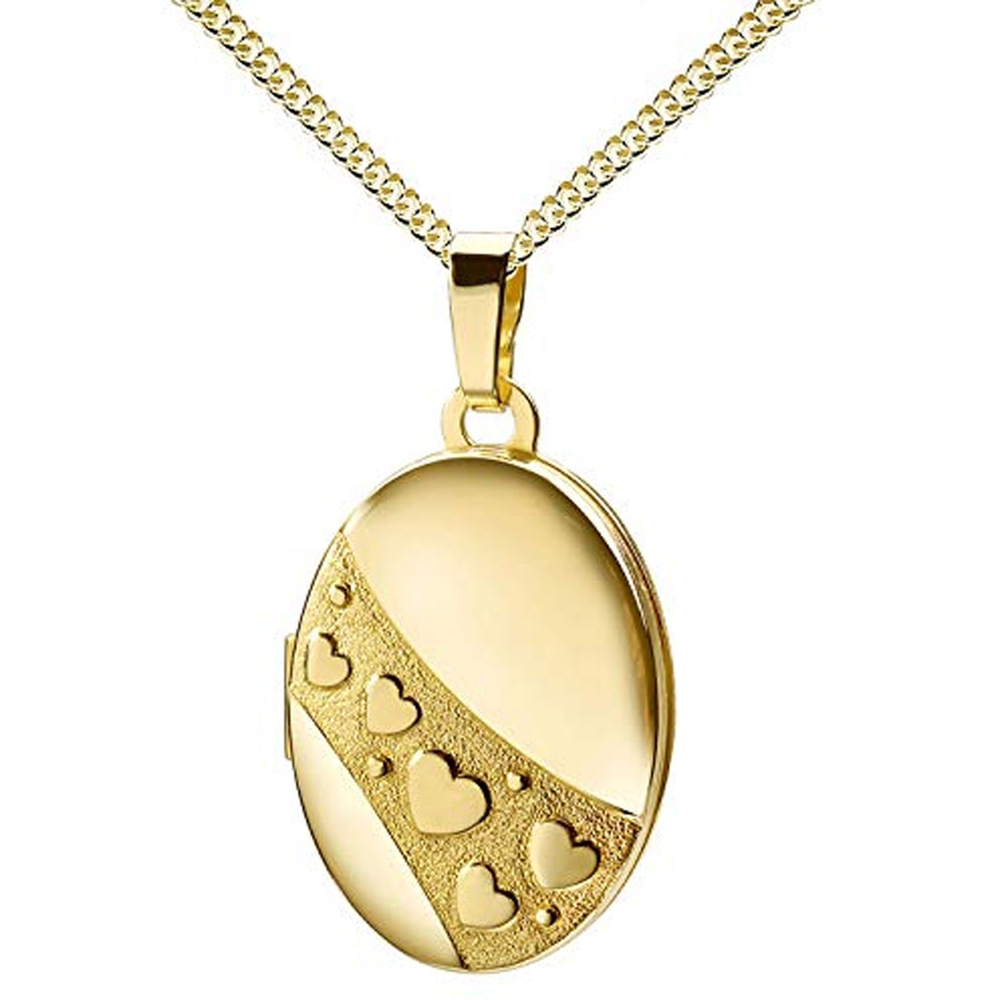 JEVELION Amulett Medaillon Gold 585 Anhänger mit Herzen zum Öffnen für 2 Fotos (Bilder Medaillion, für Damen und Mädchen), Mit Halskette vergoldet - Länge wählbar 36 - 70 cm oder ohne Kette.