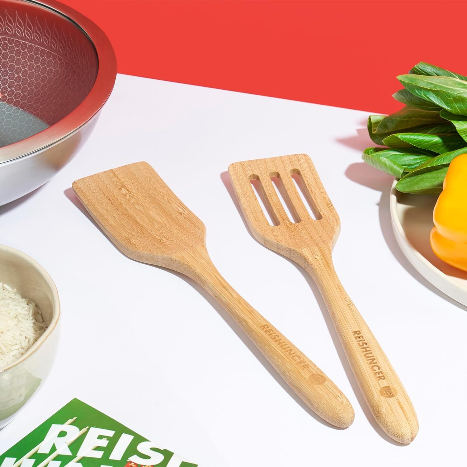 Reishunger Pfannenwender Küchenhelfer Set, aus hochwertigem Bambus