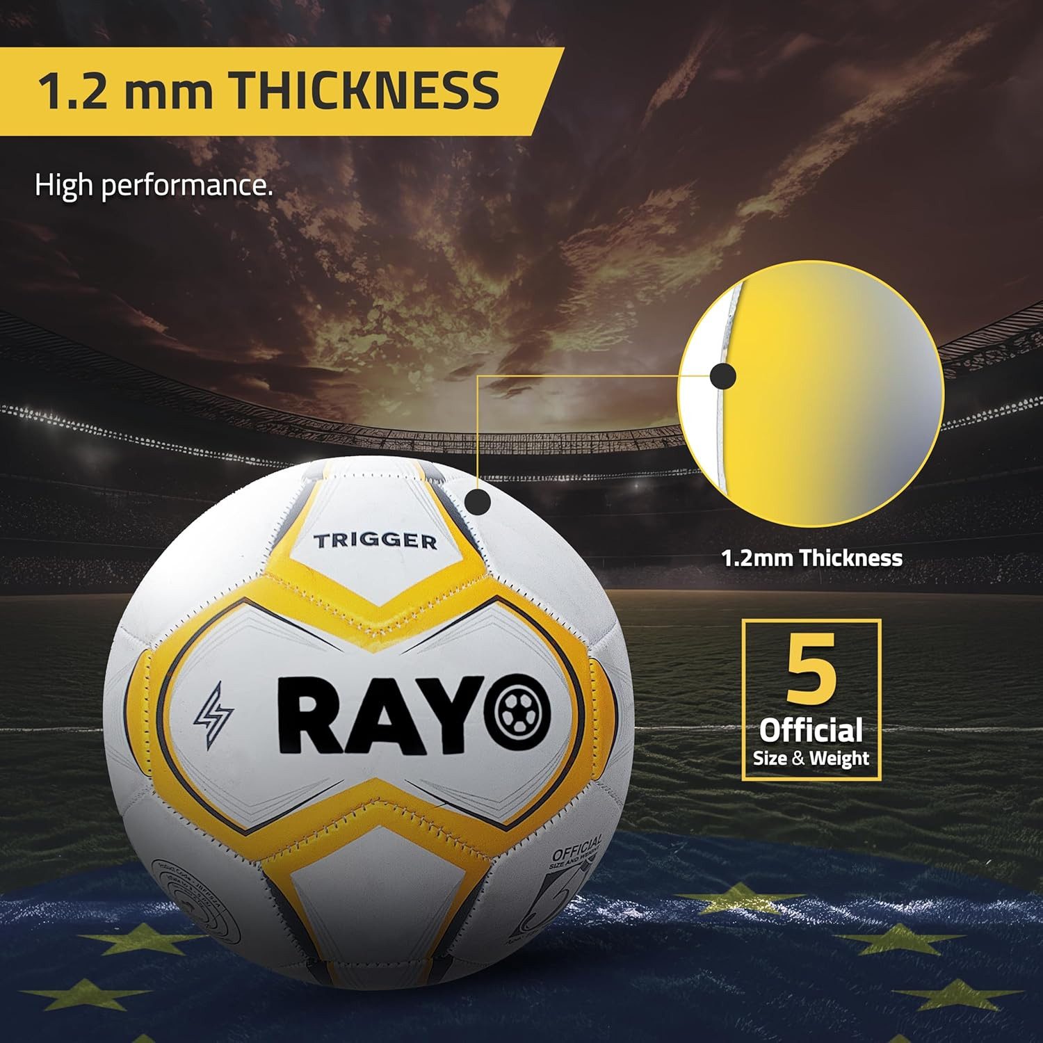 Rayo Football Trigger Machine Stitched Fußball Für Männer und Frauen (IN BOX : 1 * Größe 5 Fußball, Fußball ist für Training und Freizeit Zweck), Diese leichte 1,2 MM Dicke