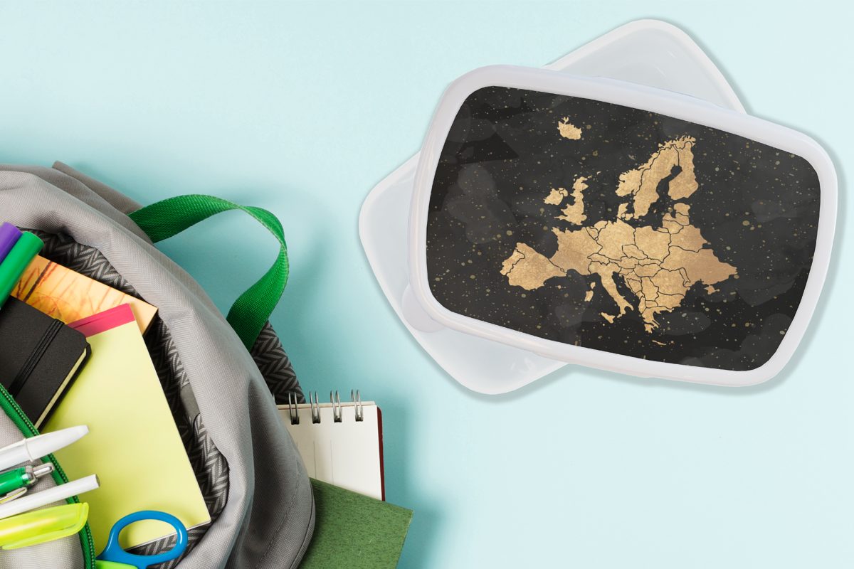 Kunststoff, Europa Gold, Jungs MuchoWow und für Mädchen Brotdose, Erwachsene, Brotbox weiß - und (2-tlg), Karte Lunchbox Kinder - für
