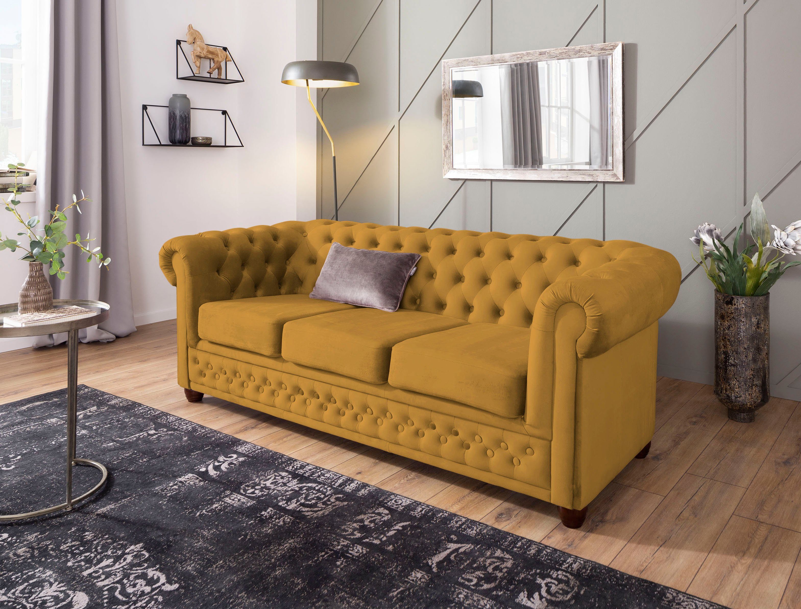 Home affaire Chesterfield-Sofa New Castle, mit hochwertiger Knopfheftung in Chesterfield-Design, B/T/H: 203/86/72
