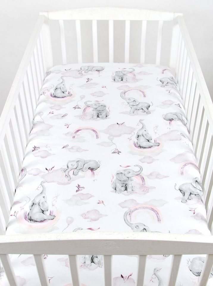 BabyLux Spannbettlaken BABYLUX SPANNBETTLAKEN 60x120 cm Spannbetttuch Baumwolle Kinder Baby, 125. Elefanten Rosa