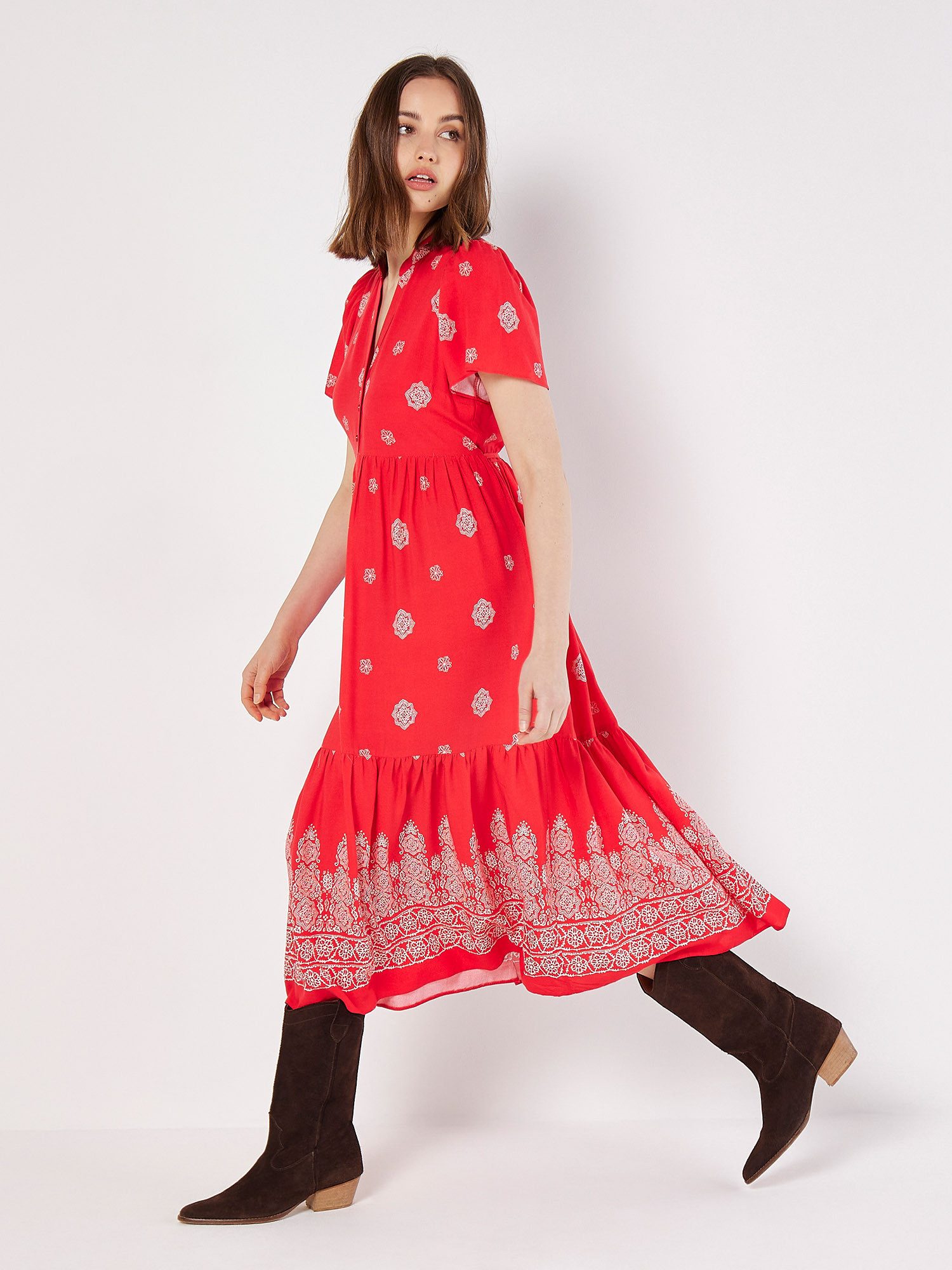 Apricot Midikleid Block Print Tiered Dress, günstig online kaufen