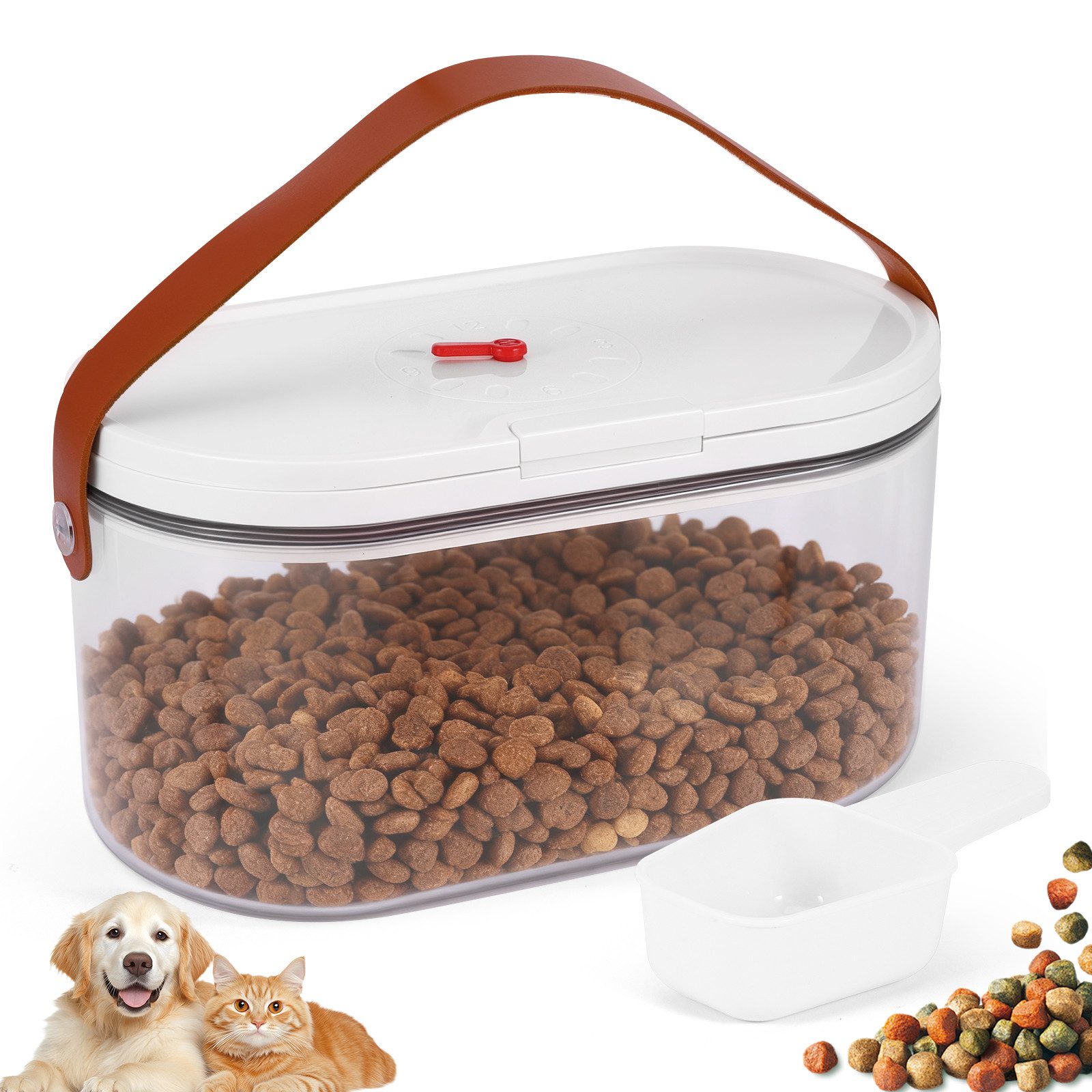 BlingBin Futterbehälter Futter Aufbewahrungsbehälter für Haustiere mit Schaufel, Futterspender, ABS + PET, (1er Set, 1-tlg., 1x Vorratsglas, 1x Löffel), transparenter Aufbewahrungsbehälter für Hunde- und Katzenfutter