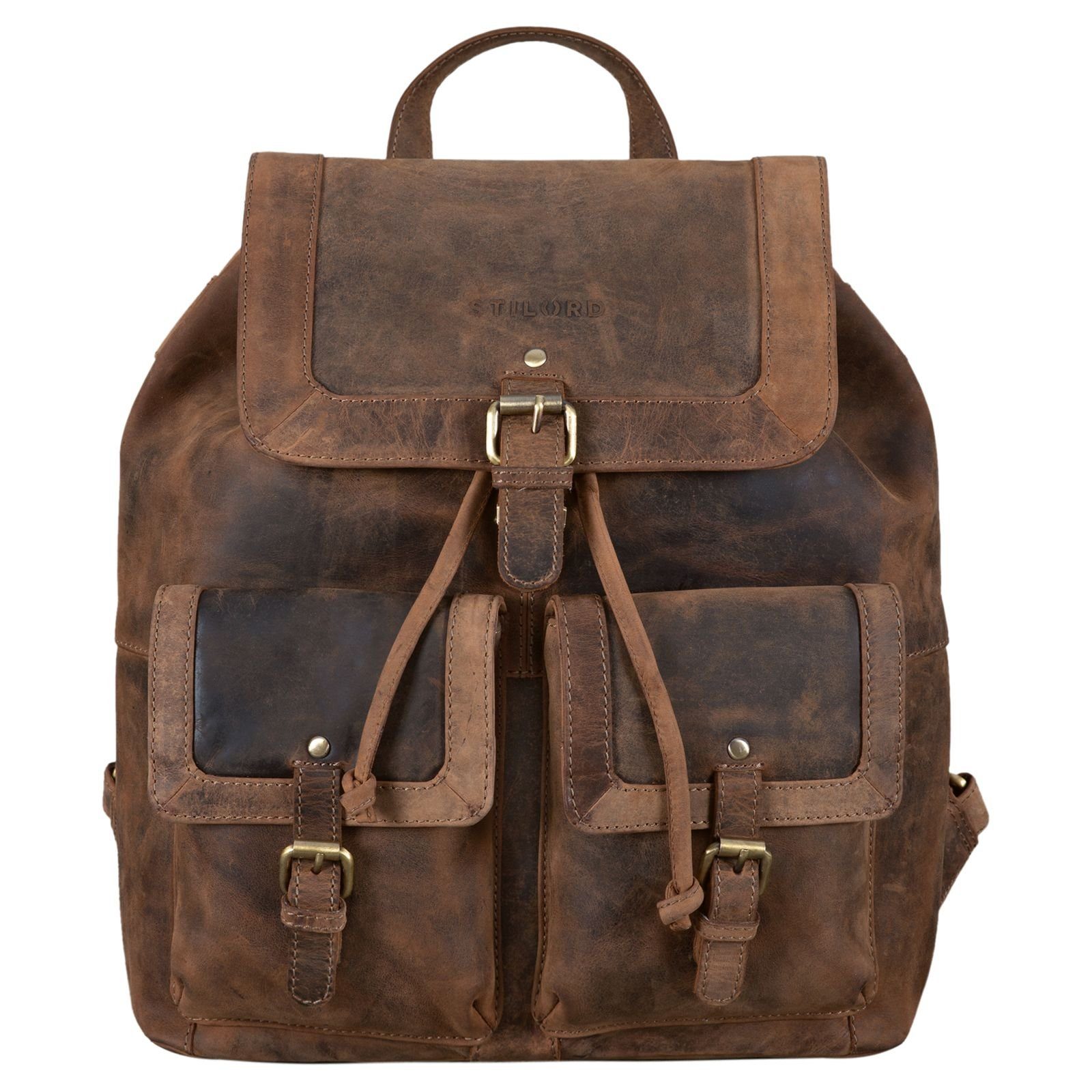 STILORD Notebook-Rucksack "Nora" Großer Lederrucksack Vintage für Damen und Herren