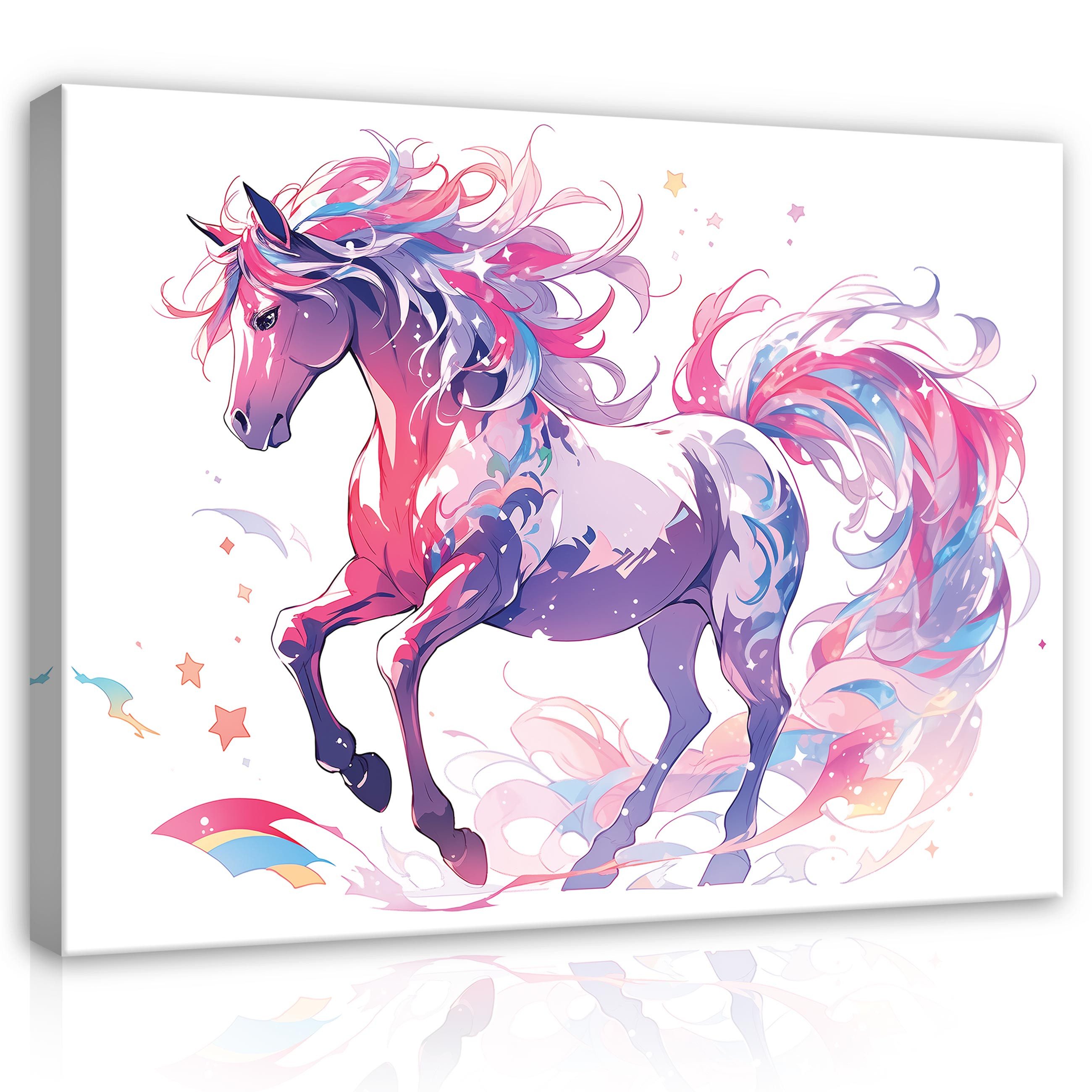 Wallarena Leinwandbild Kinderzimmer Mädchen Pferd Gemalt Rose Tier XXL Wand günstig online kaufen