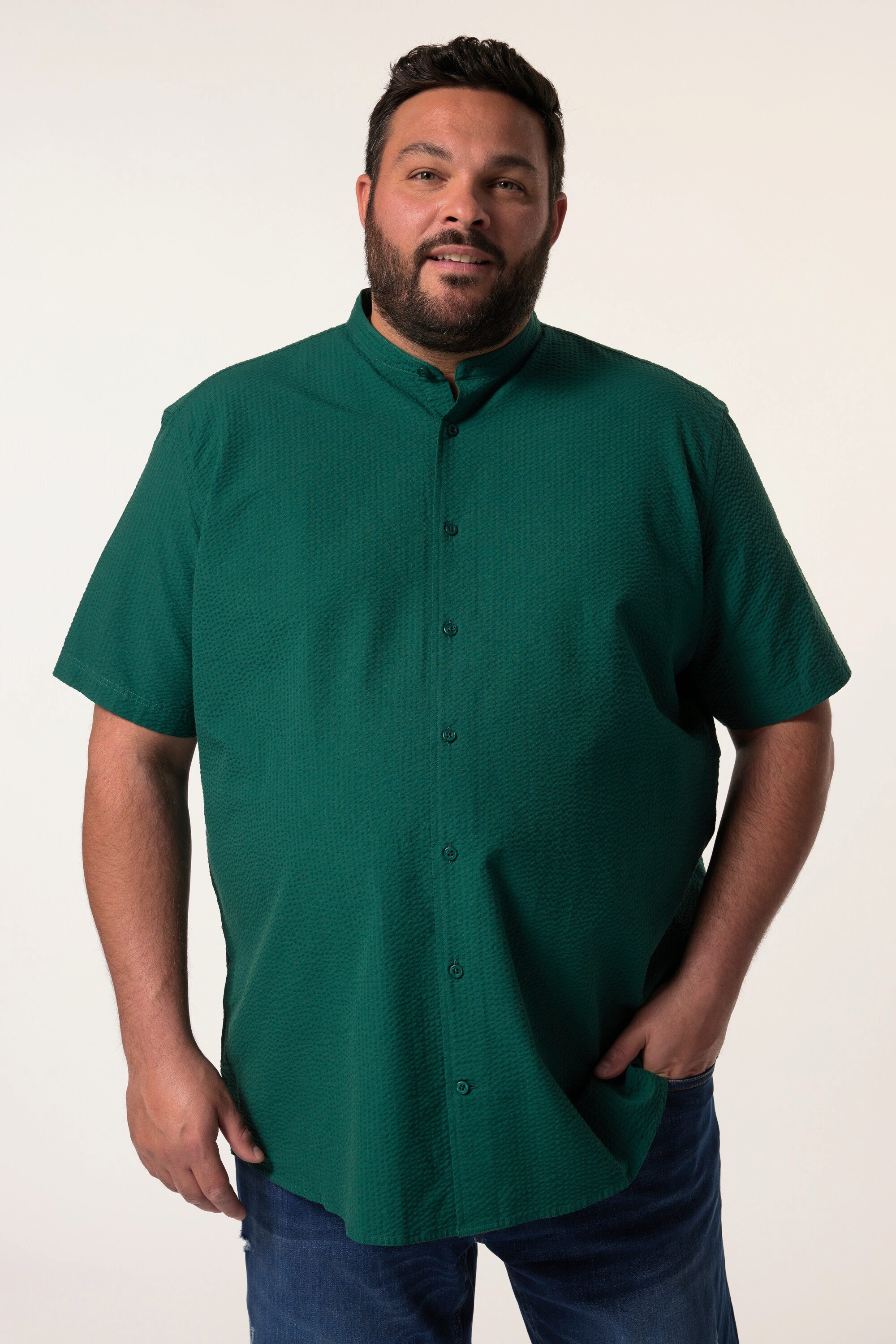 Kurzarmhemd Men+ Hemd Halbarm Stehkragen Seersucker bis 8 XL