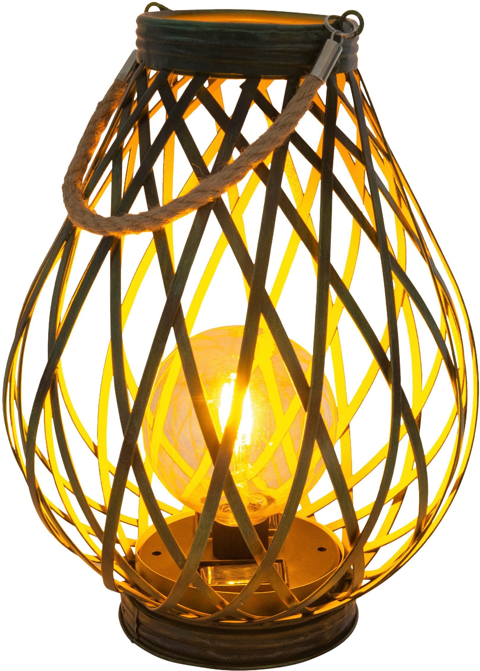 grün/gold, inkl. Flechtoptik in Leuchtmittel Leuchtbulb Baluba, Kordelgriff/Aufhängung, Solarleuchte LED näve wechselbar, Warmweiß,