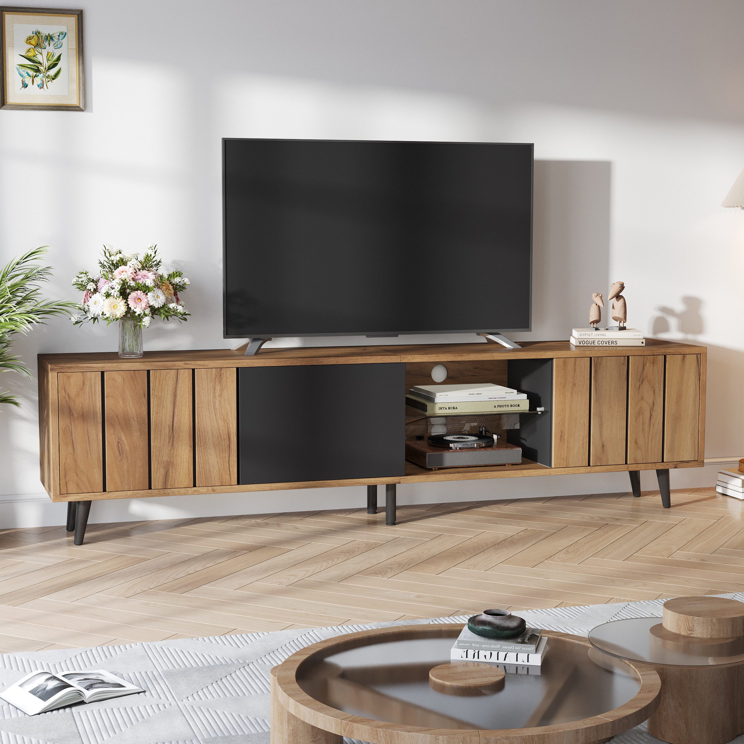 Merax Lowboard Fernsehschrank in Holz-Schwarz (Fernsehschrank günstig online kaufen