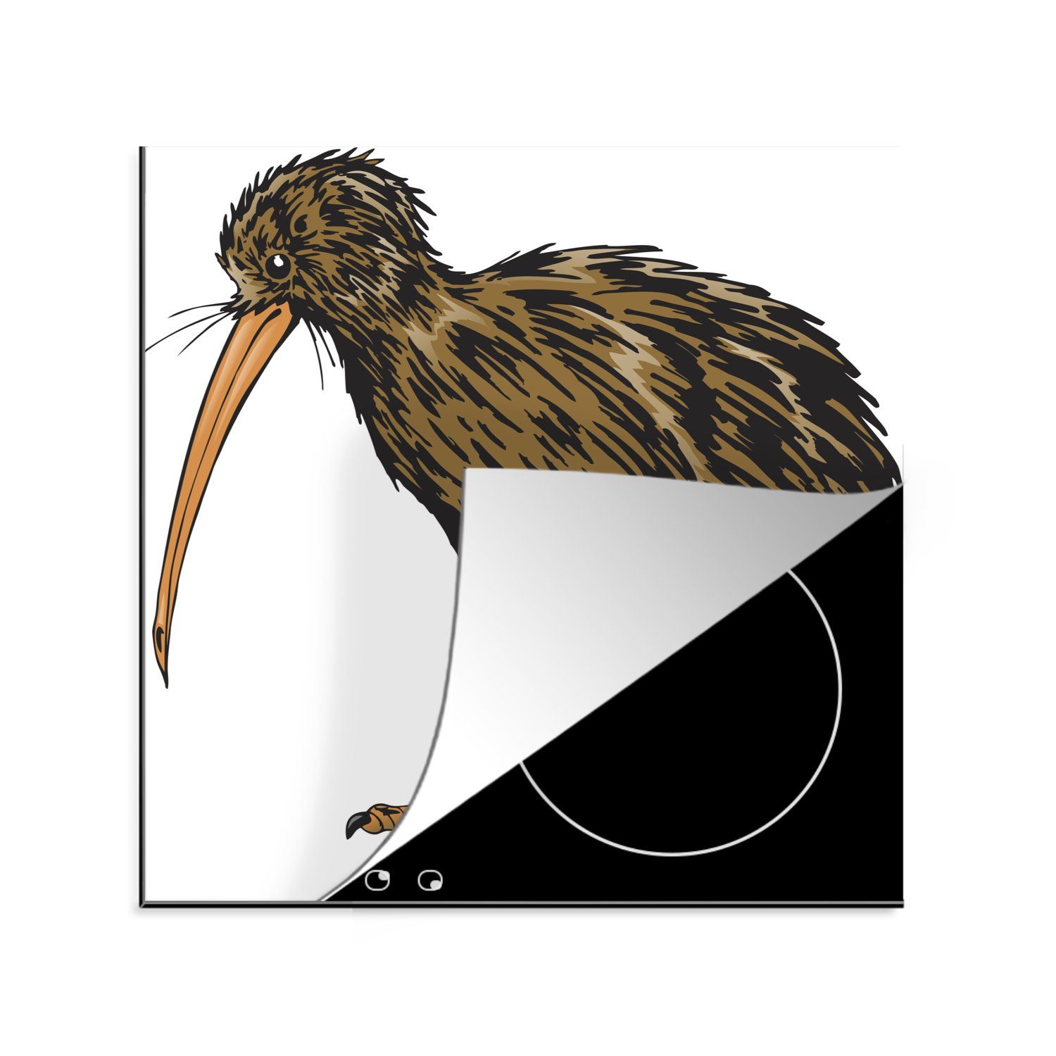 MuchoWow Herdblende-/Abdeckplatte Illustration eines braunen Kiwi-Vogels, Vinyl, (1 tlg), 78x78 cm, Ceranfeldabdeckung, Arbeitsplatte für küche