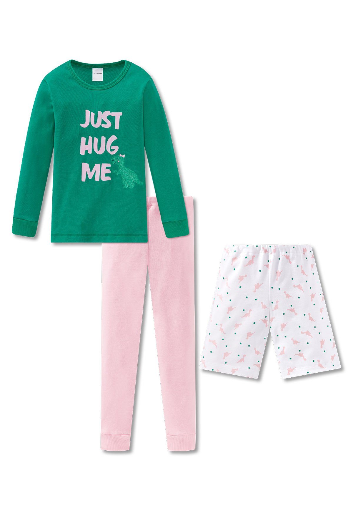 Schiesser Pyjama Mädchen Schlafanzug 3-tlg. Set - mit 2 Hosen