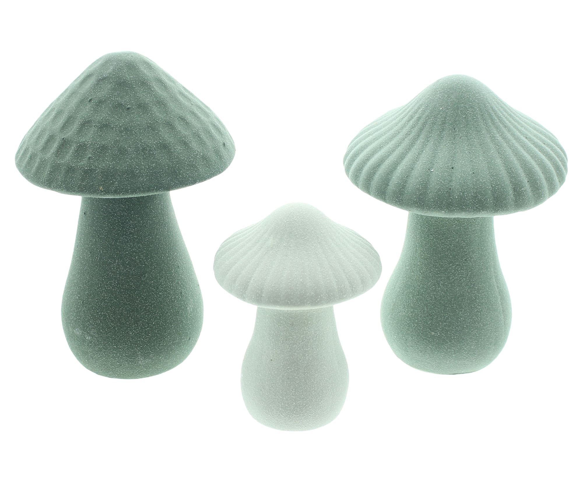 Dekoleidenschaft Dekofigur Pilz "Grün" Porzellan, Herbstdeko, Dekopilze, Pilzset, Pilze, Pilzdeko (3 St., im Set), 8 + 12 cm hoch, Figurenset
