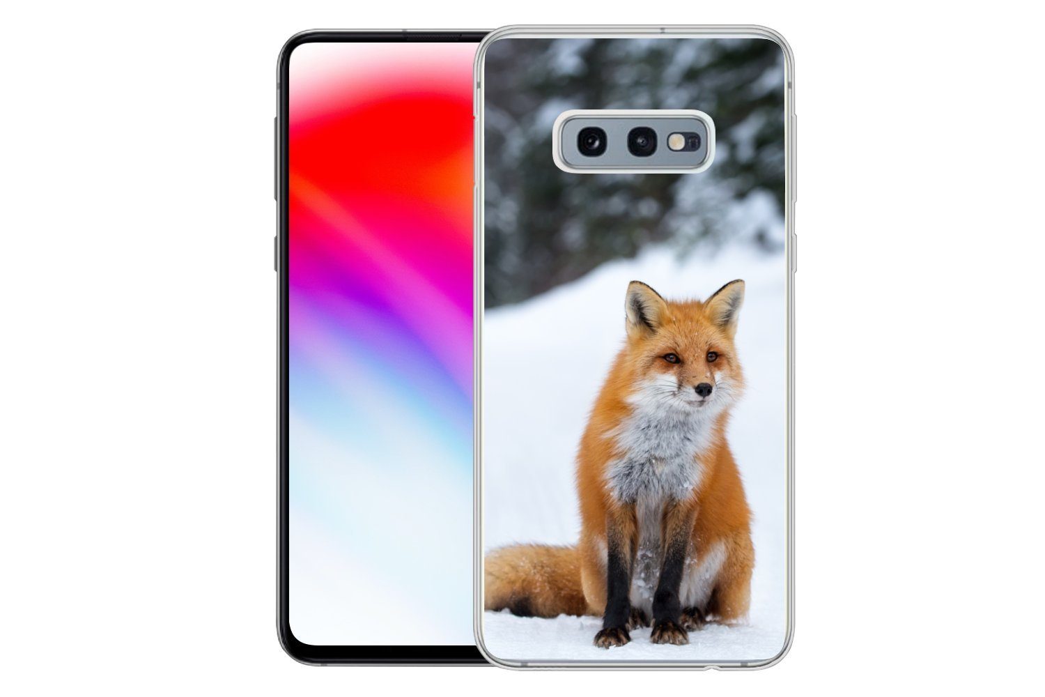 MuchoWow Handyhülle für Samsung Galaxy S10e Fuchs - Schnee - Wald, Phone Case, Silikon, Schutzhülle Dünn