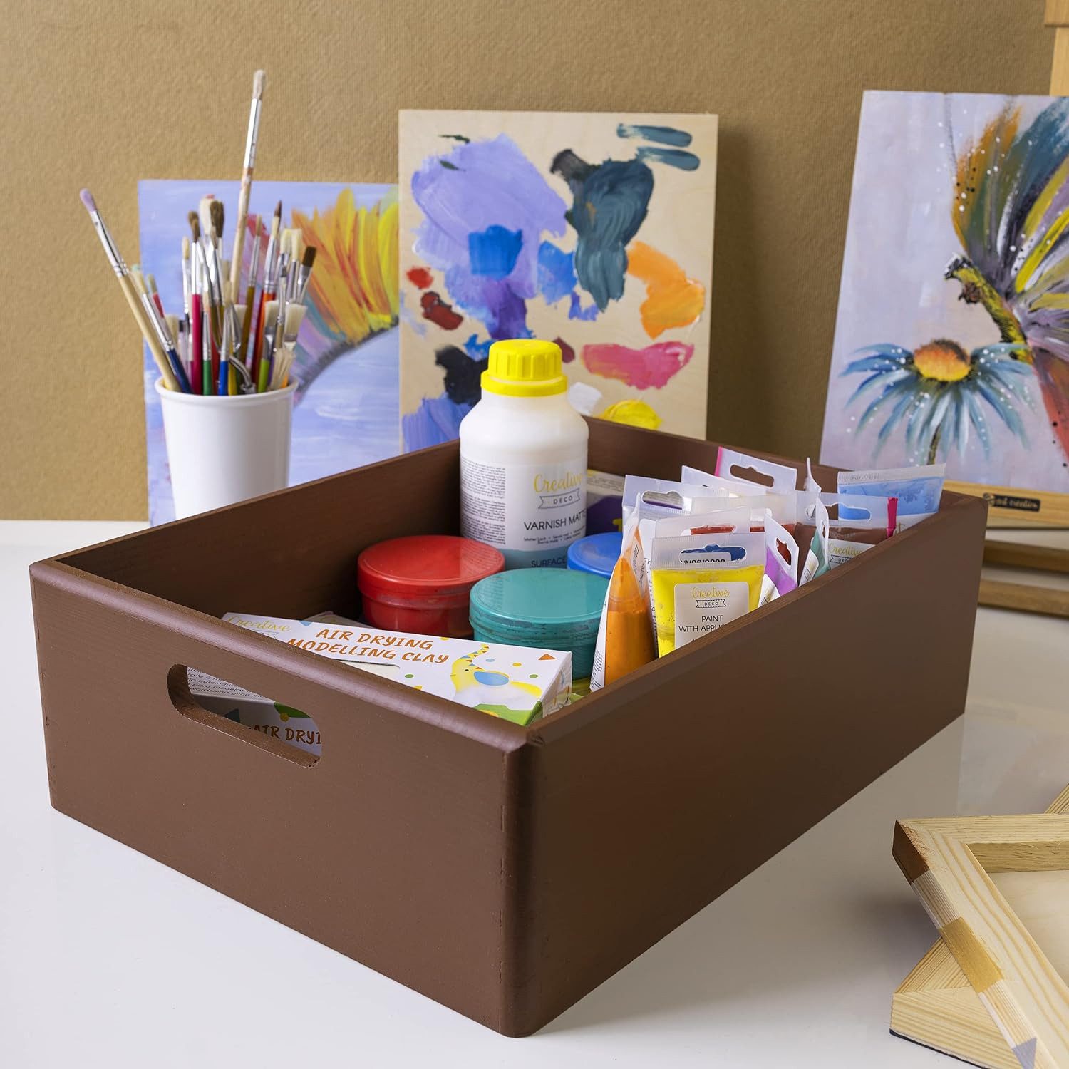 Creative Deco Holzkiste XXL Obstkiste Korb 40x30x13cm (1cm) mit Griffen ohne Deckel, mit Griffen, ohne Deckel
