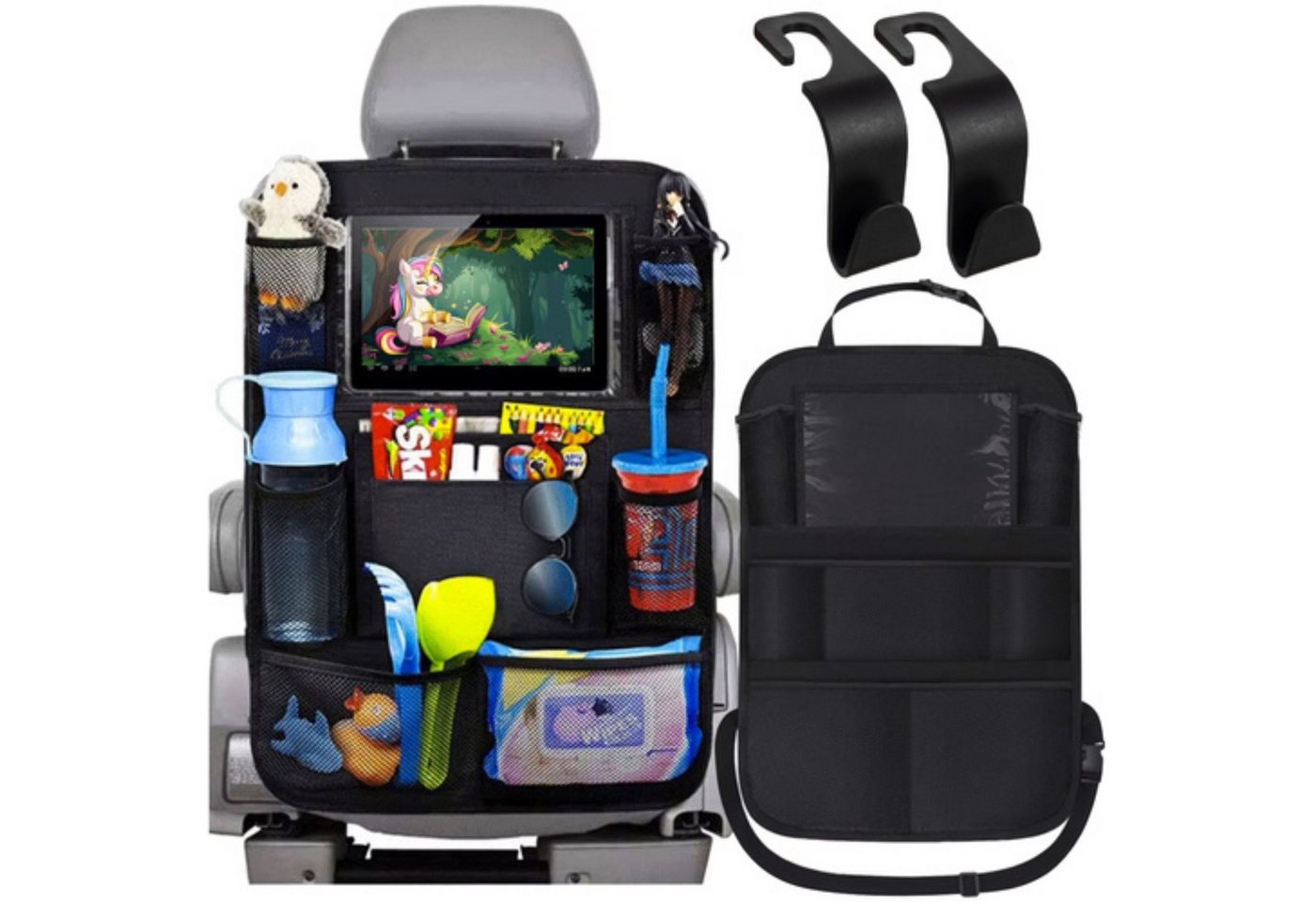 XTROBB Rücksitzorganizer Autositz-Organizer Rückenlehne mit Tabletfach und 10 Taschen Auto (Autositz-Organizer mit Tabletfach und 10 Aufbewahrungstaschen, Autositz-Organizer mit Tabletfach und 10 Taschen), Tabletfach mit Touchfunktion, 10 Taschen, wassera