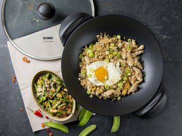 Domo Elektrische Wokpfanne, 2200 W, Großer Asia Elektro Wok Ø35,5cm 5Liter mit Glas Deckel