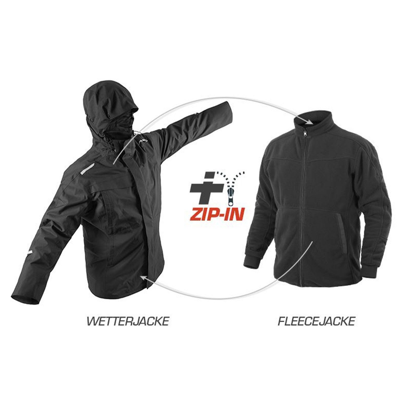 QUALITEX HIGH QUALITY WORKWEAR Allwetterjacke INDustriewaschfähige Arbeitsjacke - Wasserdicht - Reflexeinsätze (2-St) mit Kapuze (abnehmbar) - inkl. IND-Fleecejacke - Cordura verstärkt