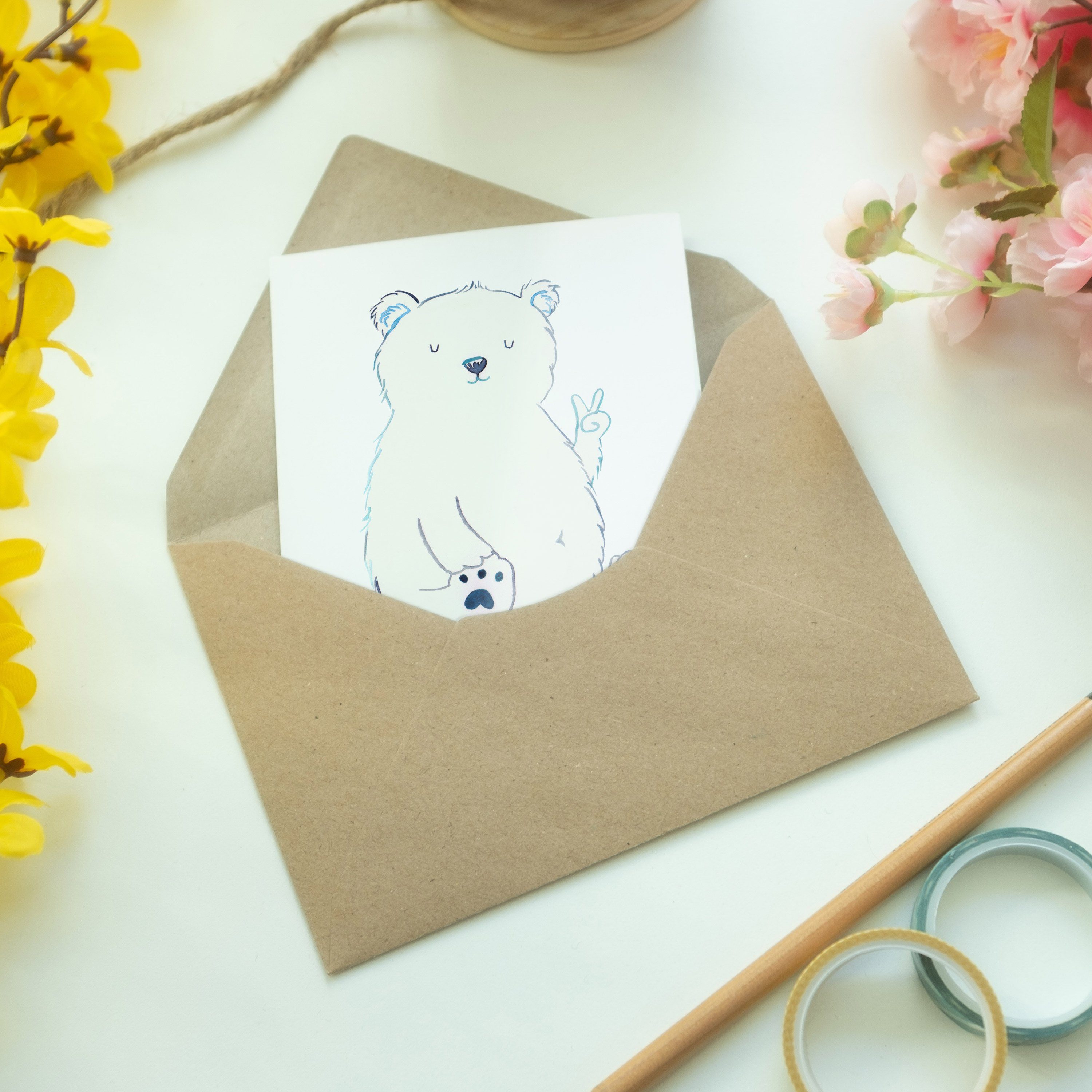 Mr. & Mrs. Einladungskarte, Geschenk, - Arbeitsplatz, Panda Weiß Eisbär - Grußkarte Faul Klappka
