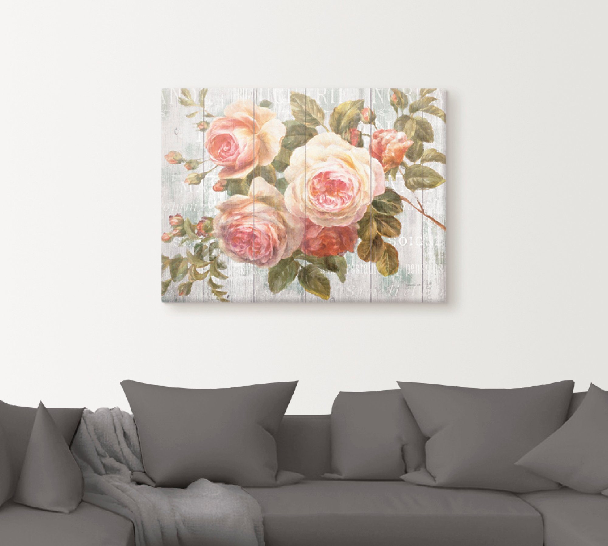 Artland Wandbild Vintage Rosen auf Holz, Blumen (1 St), als Leinwandbild, Poster in verschied. Größen