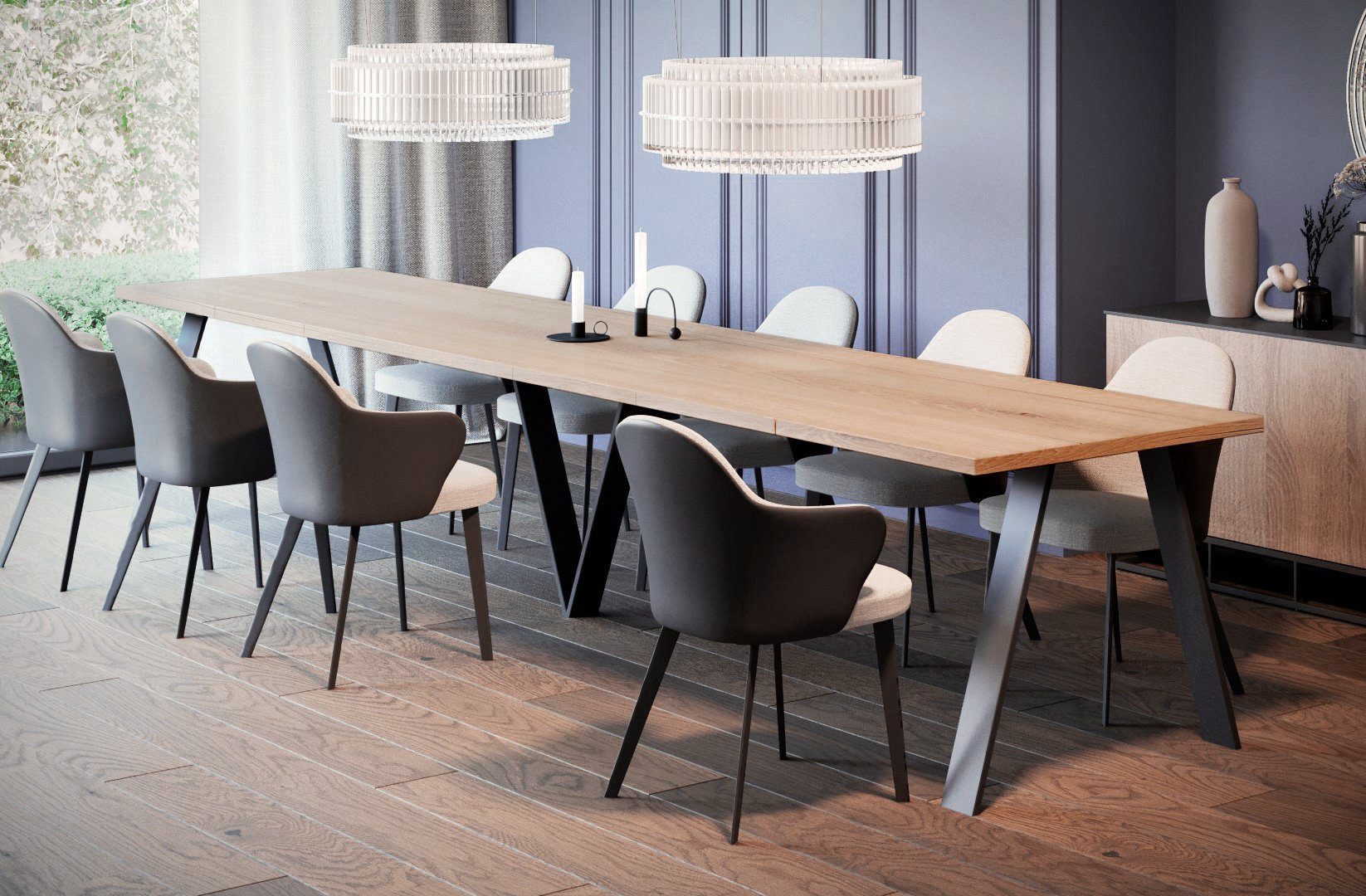 Endo-Moebel Esstisch Lungo XXL 130-405 cm, Metallgestell, ausziehbar, erwei günstig online kaufen